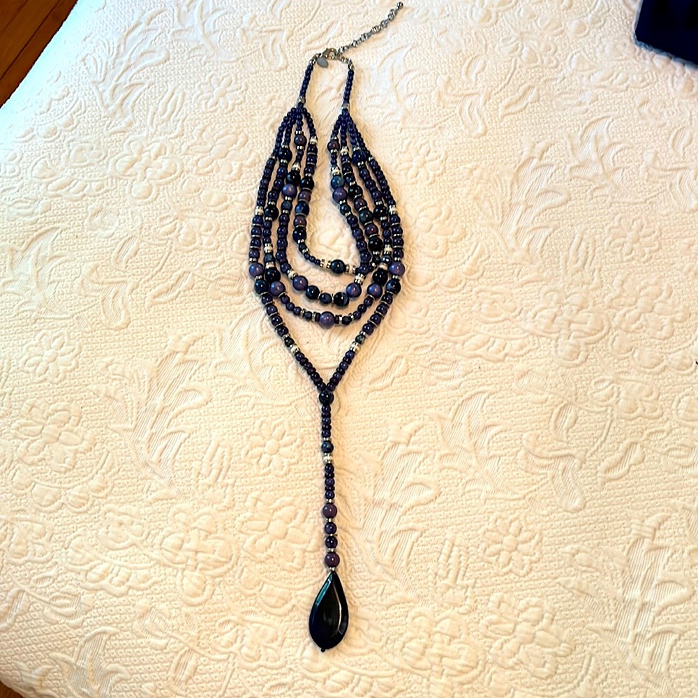 Chicos navy blue statement long necklace.